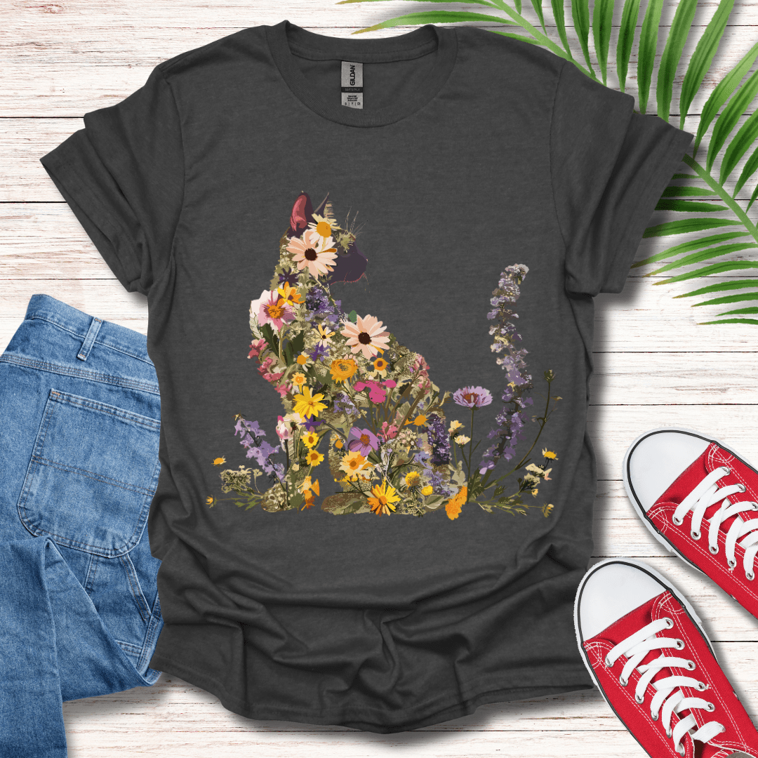 Floral Feline Silhouette T-Shirt