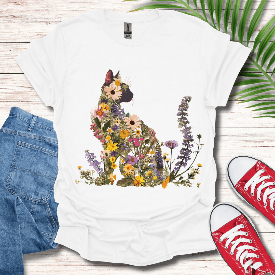 Floral Feline Silhouette T-Shirt