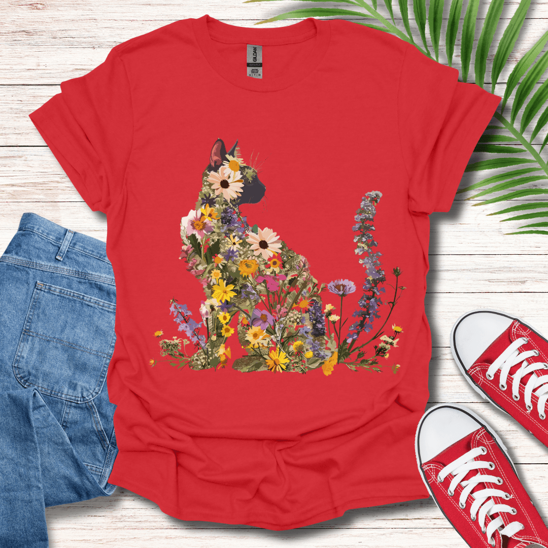 Floral Feline Silhouette T-Shirt