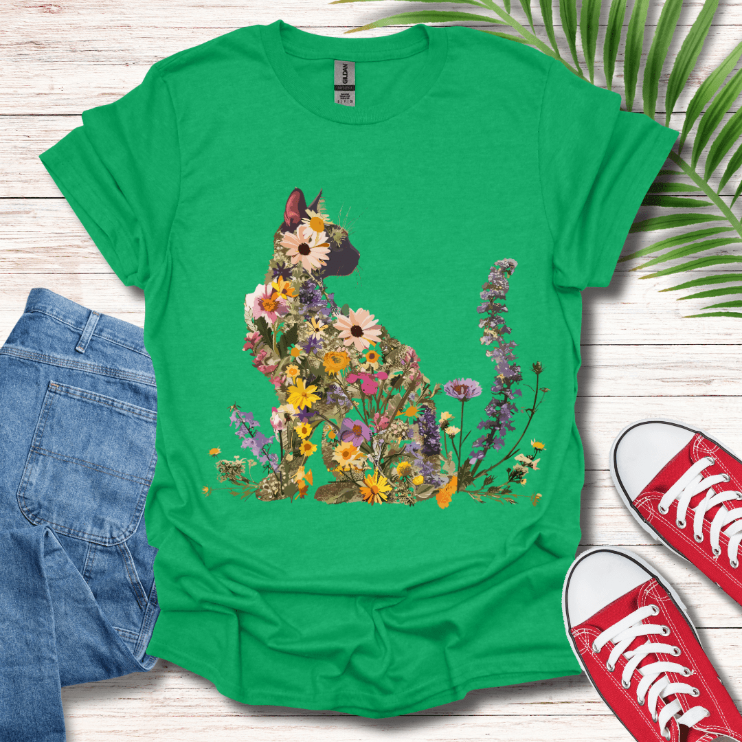 Floral Feline Silhouette T-Shirt