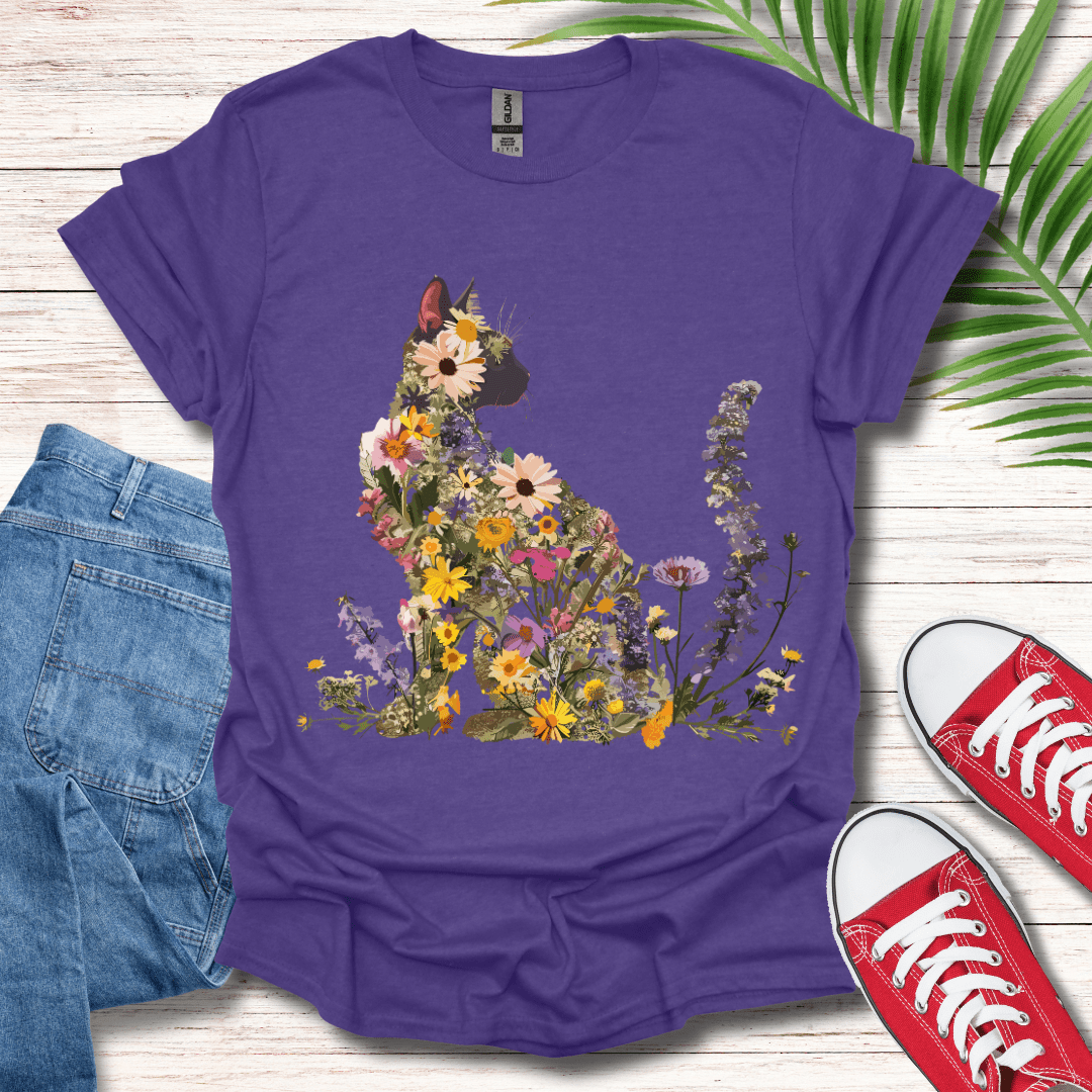 Floral Feline Silhouette T-Shirt