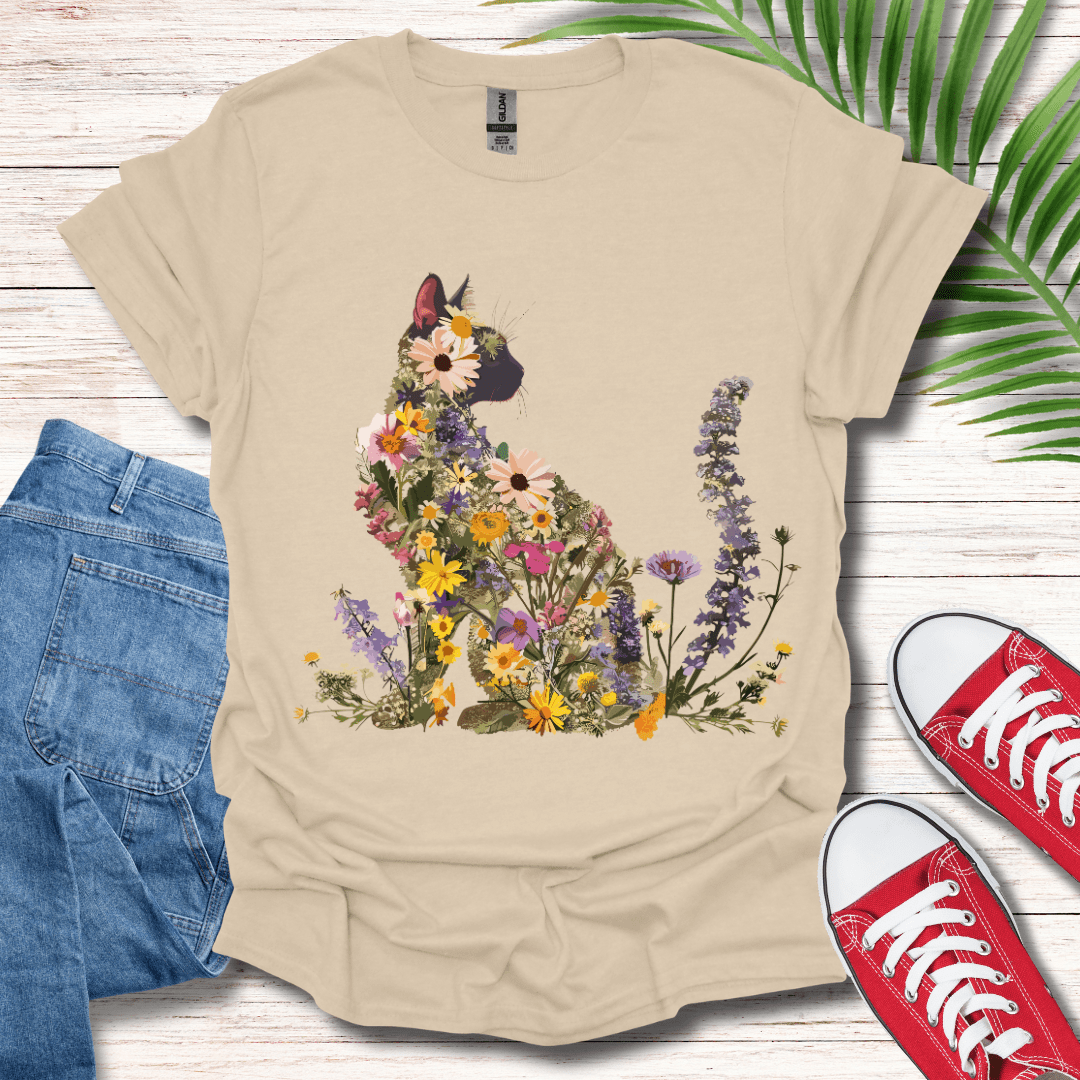 Floral Feline Silhouette T-Shirt